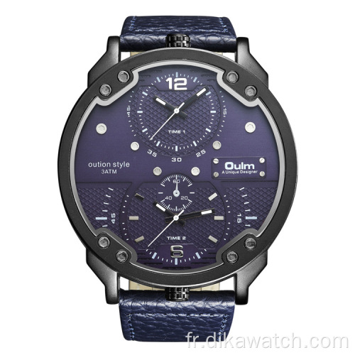 OULM 48mm Grand Cadran Montres En Cuir Quartz Hommes Sport De Luxe Casual Montres Petit Trois Cadran Unique Design Montres De Mode